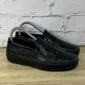 Vans Style 53 Black Croc Slip On Sneakers Women's Size 7 Leather Loafers Shoes